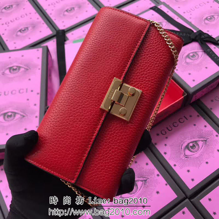 GUCCI古馳 歐洲正品原單 padlock系列 最新二折款 爆款鏈條皮夾 453506 大紅摔紋全皮 WTG1359